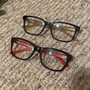 Tory Burch Black Front Optical Frames with Red and Gold Temples.